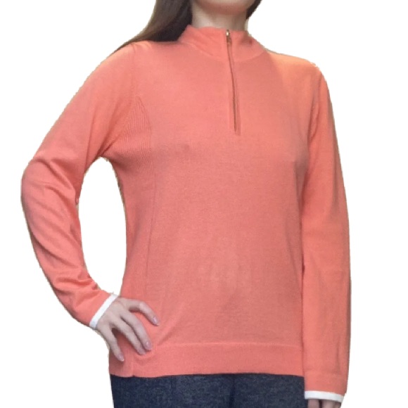 Alashan Coral Orange Half 1/2 Zip Cashmere Cotton Blend Sweater Women’s Large